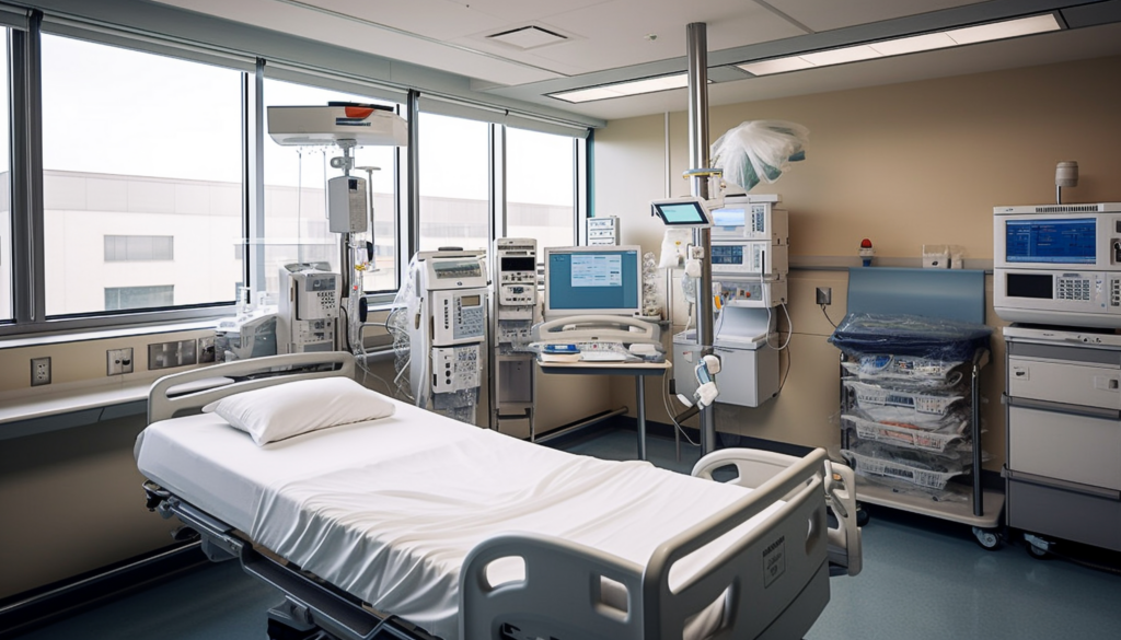 What Is RFID Asset Tracking? How It Works and Where It Fits 5 Hospital room with medical equipment including infusion pumps, monitors, and mobile carts representing the types of assets tracked by RFID asset management systems in healthcare facilities