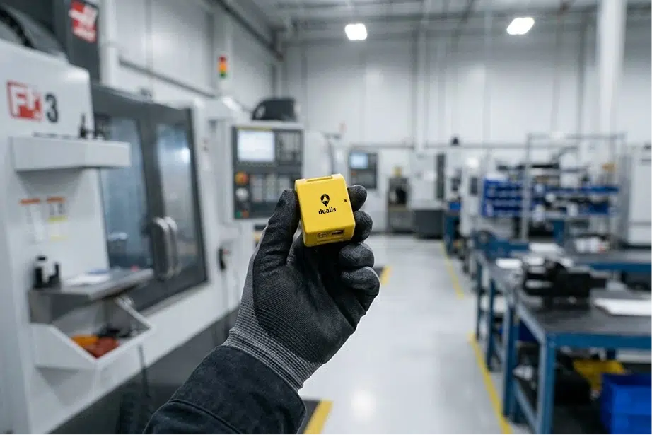 RTLS in Hazardous Areas: Five Cases Where the Litum ATEX Family Delivers Real Value 1 Litum Dualis ATEX UWB tag deployed for asset tracking in a hazardous area process facility with active personnel in the background
