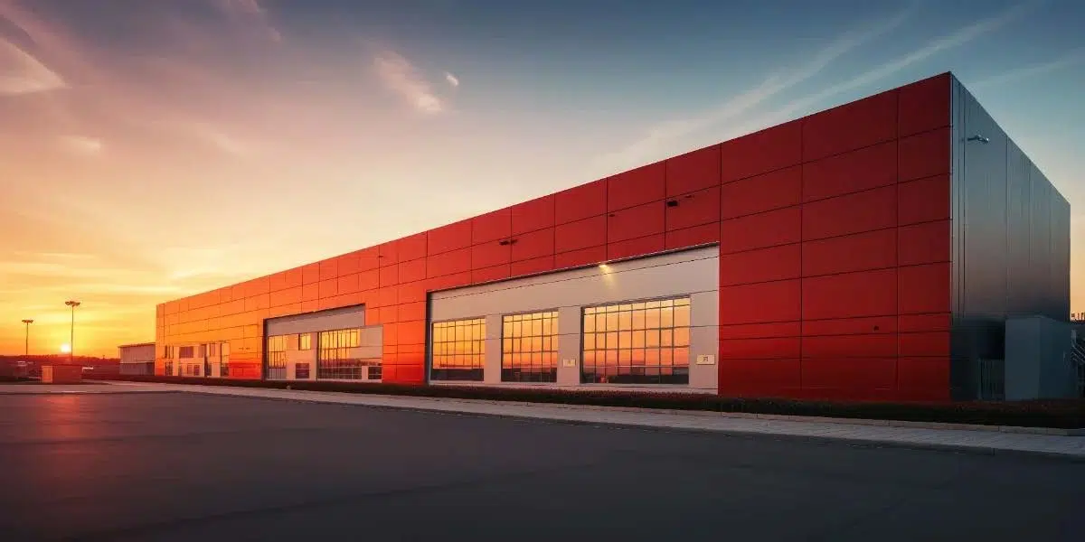 Home 79 Industrial warehouse facility exterior at sunset, representing the physical operations RTLS makes visible