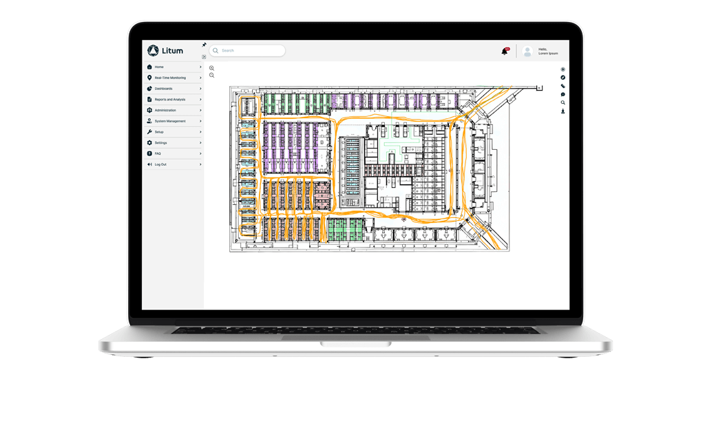 A display of a spaghetti diagram on the Litum software